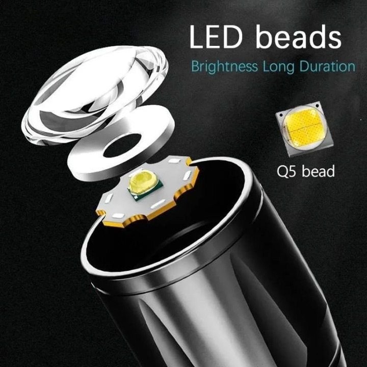 Portable LED Flashlight – Mini Rechargeable Torch with Side Light & Waterproof Metal