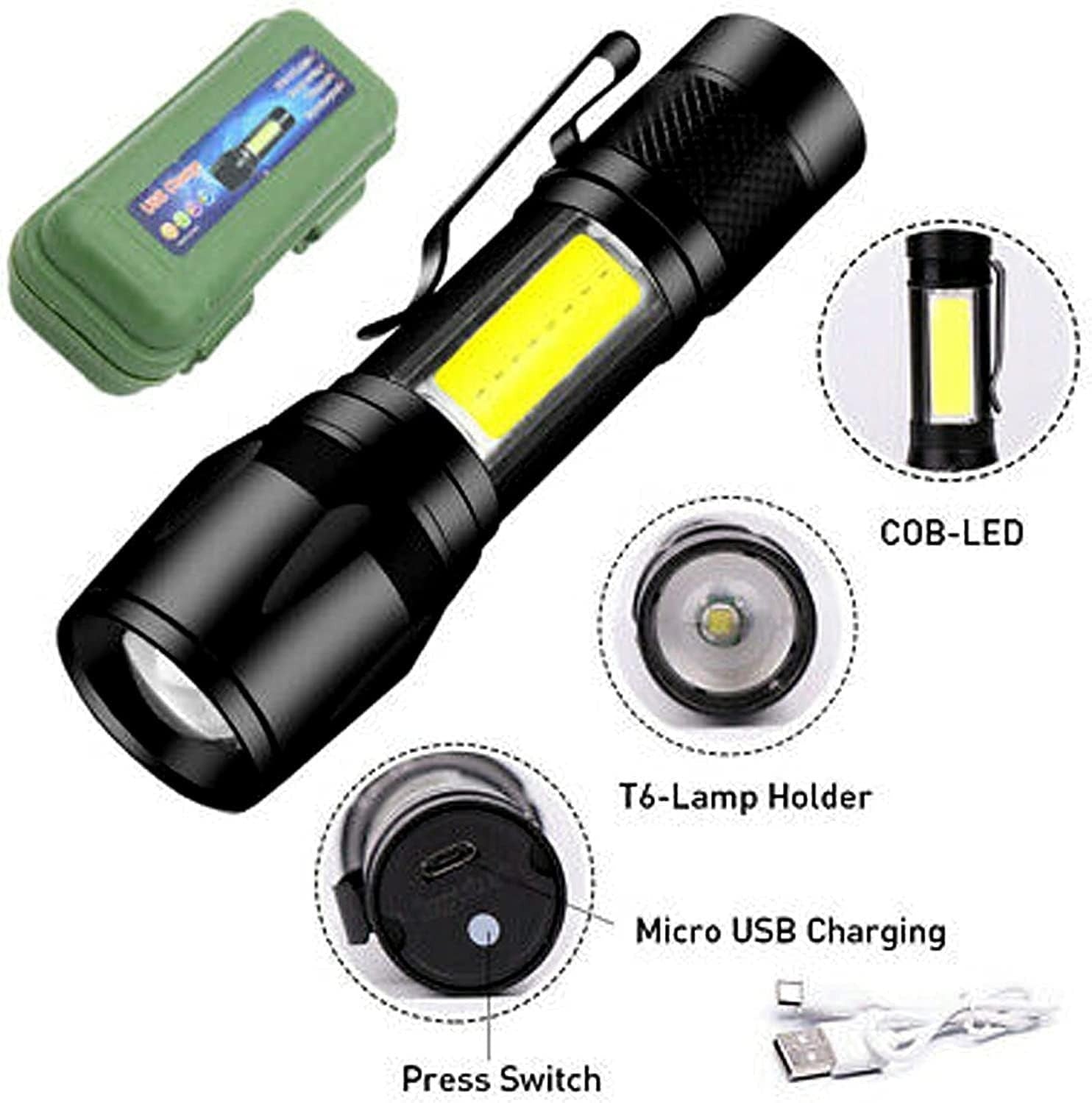 Portable LED Flashlight – Mini Rechargeable Torch with Side Light & Waterproof Metal